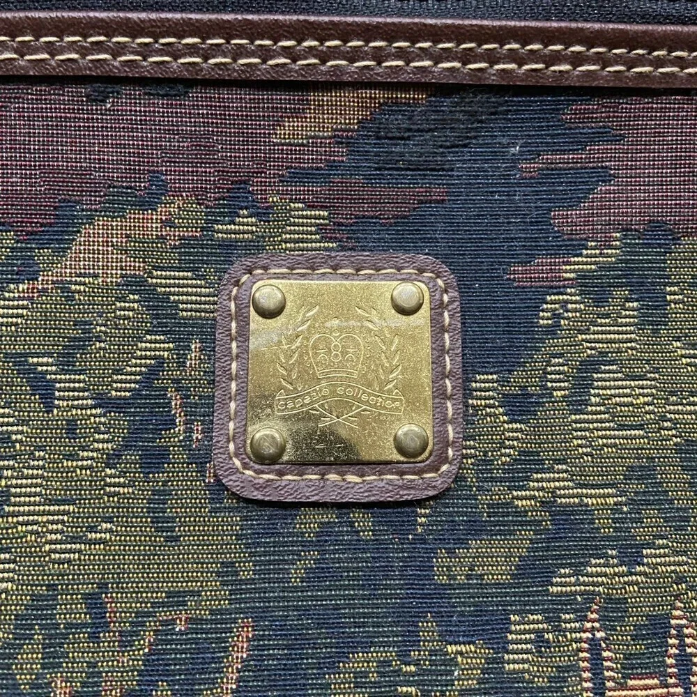 Capezio Collection VTG Fox Hunt Brown Leather Tapestry Travel Luggage Set